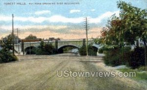 Railroad Crossing over Blvd. - Forest Hills, Massachusetts MA Postcard