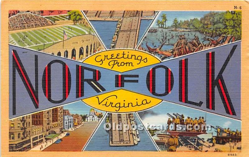  Norfolk, Virginia, VA, USA Large Letter Postcard Greetings from, Linen