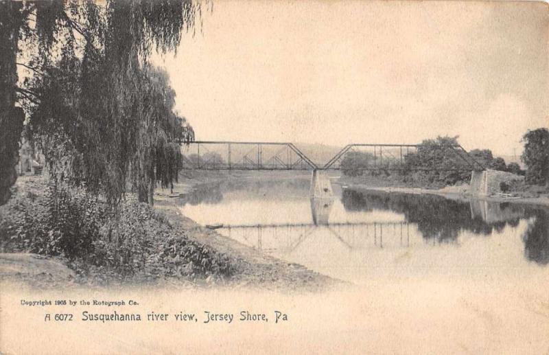Jersey Shore Pennsylvania Susquehanna River Bridge Antique Postcard K73457