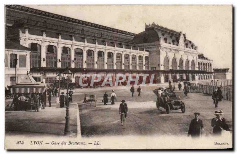 Old Postcard Lyon Station Brotteaux Automotive