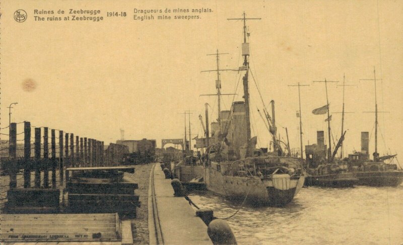 Military WW1 Ruins Zeebrugge English Minesweeper Postcard 07.44