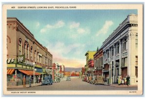 c1940 Center Street Looking East Classic Cars Exterior Pocatello Idaho Postcard