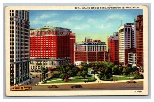 Vintage 1950's Postcard Panoramic Grand Circus Park Downtown Detroit Michigan