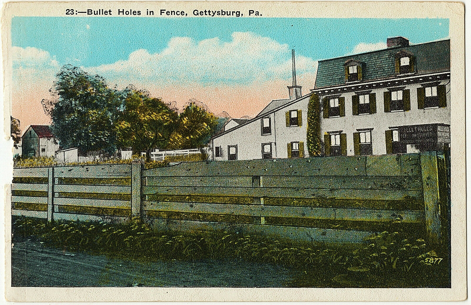1915 Gettysburg PA Bullet Holes in Fence Baltimore Lefever St Civil War Postcard United States