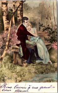 Beautiful Romantic Couple Art Vintage Postcard C165