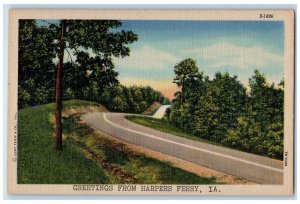 Harpers Ferry Iowa Postcard Greetings Trees Exterior View c1940 Vintage Antique