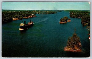 Freighter, St Lawrence Seaway, Thousand Islands New York, Vintage 1967 Postcard