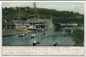 Boat House Riverside Railroad Station Bridge Massachusetts 1906 postcard