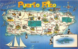 PUERTO RICO 1950s Map Greetings Postcard