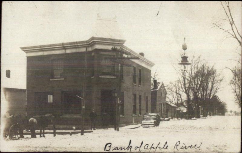 Apple River IL Bank & Street in Winter c1910 Real Photo Postcard