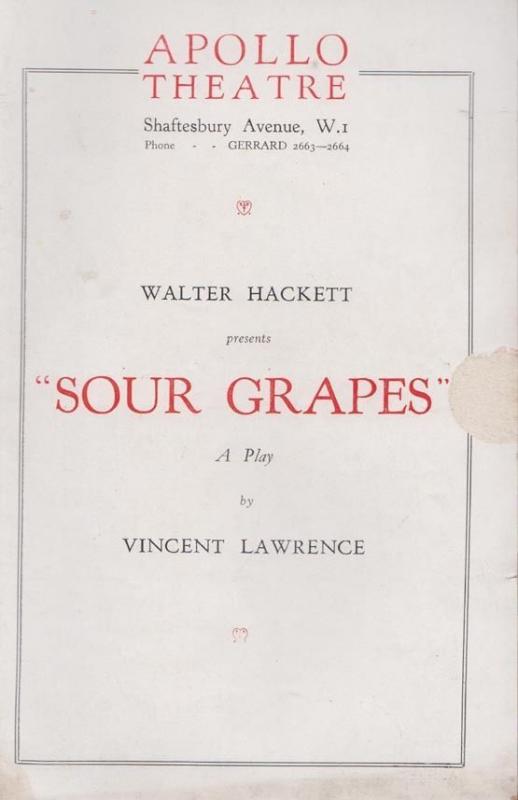 Sour Grapes Constance Cummings Walter Hackett Drama Apollo London Theatre Pro...