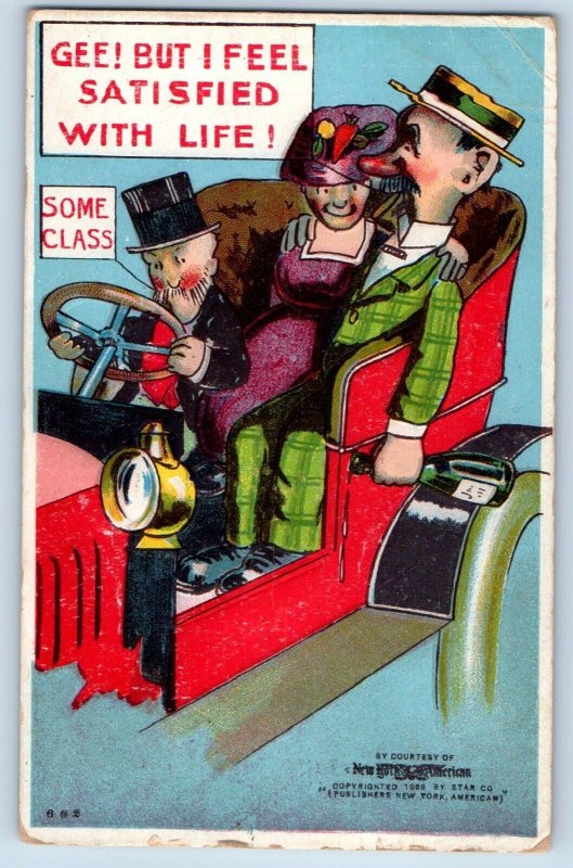 Boston MA Postcard Couple Romance Riding Car But I Feel Satisfied With Life