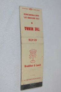 The Minna San Francisco California 20 Strike Matchbook Cover