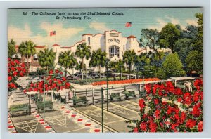 St Petersburg FL, Coliseum From Shuffleboard Court Florida Linen c1947 Postcard 