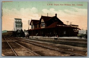 Postcard Fort William Ontario c1912 CPR Depot Davidson & Smith Grain Elevator