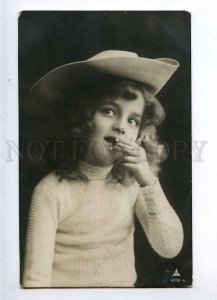 234088 SMOKING Child LONG HAIR in HAT Vintage PHOTO postcard