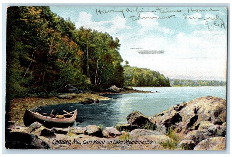 1906 Carl Point Lake Megunticook Canoe Boat River Camden Maine Vintage ...