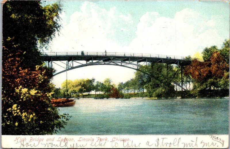 Illinois Chicago Lincoln Park High Bridge and Lagoon 1908