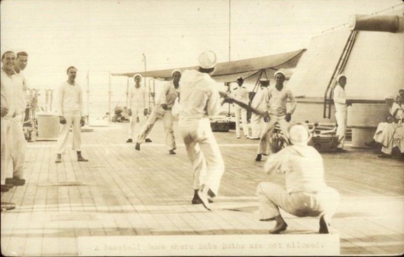 Baseball Game Where Babe Ruth Not Allowed On Board Navy Ship c1920 RPPC