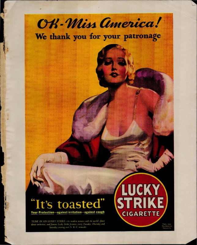 1932 Lucky Strike Cigarettes Miss America Its Toasted Vintage Print Ad 3485