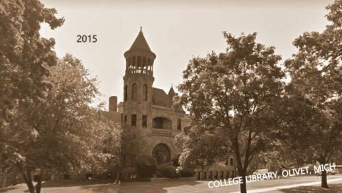 Olivet College Michigan~Burrage Library w/Round Cupola~Bushy Trees~RPPC 1909 