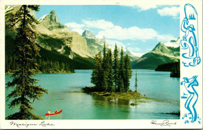 Vtg Maligne Lake The Narrows Jasper National Park Alberta Canada Postcard