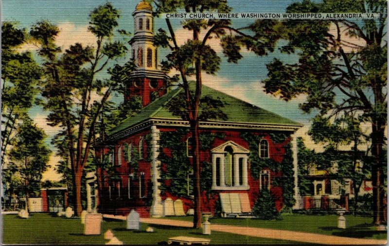 Christ Church, Where Washington Worshipped, Alexandria V.A. vtg Postcard