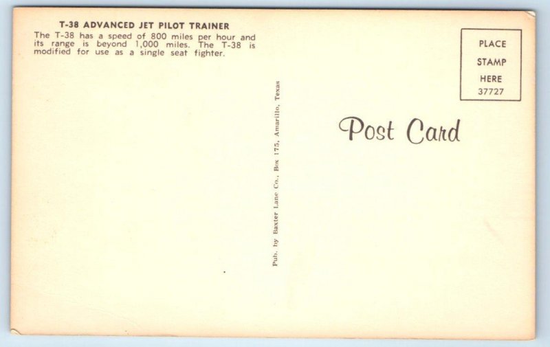 U.S. AIR FORCE ~ Fighter Plane T-38 ADVANCED JET PILOT TRAINER  Postcard