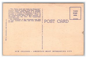 Jackson Civil War Statue New Orleans Louisiana LA UNP Linen Postcard Y8