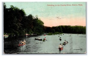 Canoes on Charles River Boston Massachusetts MA 1911 1907 DB Postcard P25