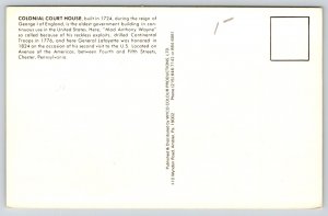 Chester Pennsylvania~Colonial Courthouse~Clock~USA Flag~Cupola~1950s Postcard