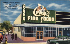Las Vegas Nevada NV Corey's Fine Foods Classic Car Linen Vintage Postcard