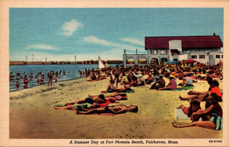 Massachusetts Fairhaven Summer Day At Fort Phoenix Beach Scene Curteich