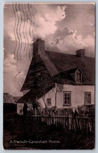 A French Canadian Home, Antique 1908 MacFarlane Postcard, Broken Circle Cancel