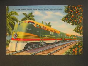 FLORIDA Orange Blossom Special RR TRAIN LINEN Postcard