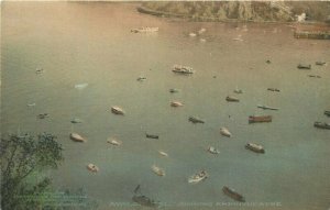 California Catalina Island Avalon hand colored Boats Airview Postcard 22-2909 