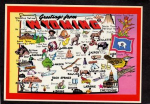 WY Greetings From Wyoming State Map Postcard Laramie Cheyenne Lander Worland