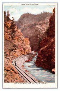 Postcard CO Rocky Point Clear Creek Canon Colorado Man On Railroad Train Tracks