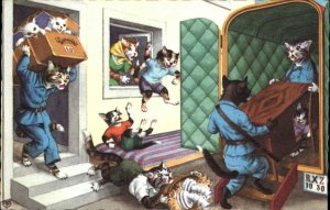 Fantasy Dressed Animals Cats Moving Moving Van Mainzer Vintage Postcard