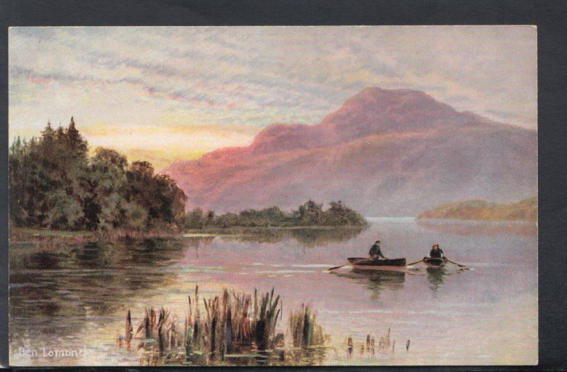 Scotland Postcard - Artist View of Ben Lomond & Rowing Boats HM27