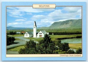 SELFOSS, ICELAND ~ Selfosskirkja CHURCH Mt. Ingolfsfjall 4x6 Postcard