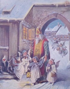 Santa Claus St Nicholas Angel Signed Hartmann Vintage Christmas Postcard German