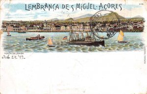 Sao Miguel Acores Azores  Ponta Delgada Harbor View Vintage Postcard AA70410