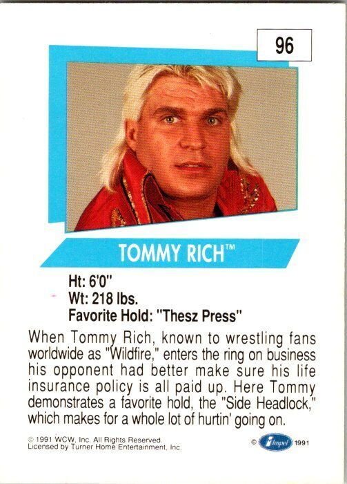 1991 WCW Wrestling Card Tommy Rich sk21239