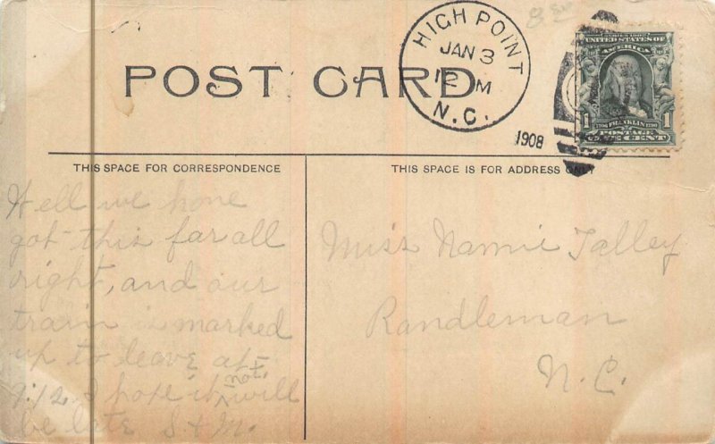 ELWOOD HOTEL HIGH POINT NORTH CAROLINA POSTCARD 1908