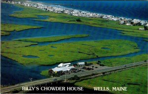 Wells, ME Maine  BILLY'S CHOWDER HOUSE Homes~Salt Marsh View  ROADSIDE  Postcard