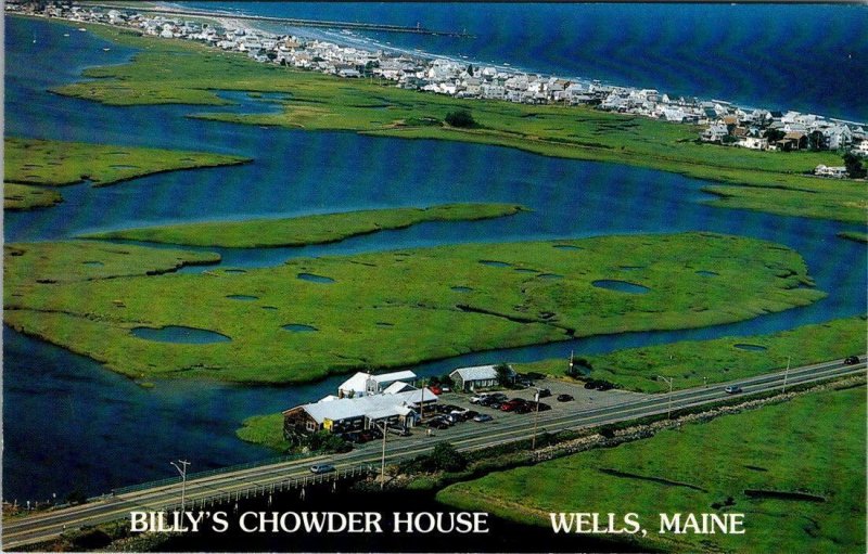 Wells, ME Maine  BILLY'S CHOWDER HOUSE Homes~Salt Marsh View  ROADSIDE  Postcard