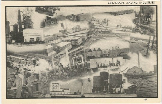 Arkansas's Leading Industries Logging, Farming, Vintage Postcard Black and White