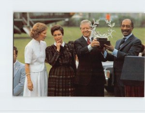 Postcard Anwar Sadat and his wife Jihan with President and Mrs. Jimmy Carter, GA