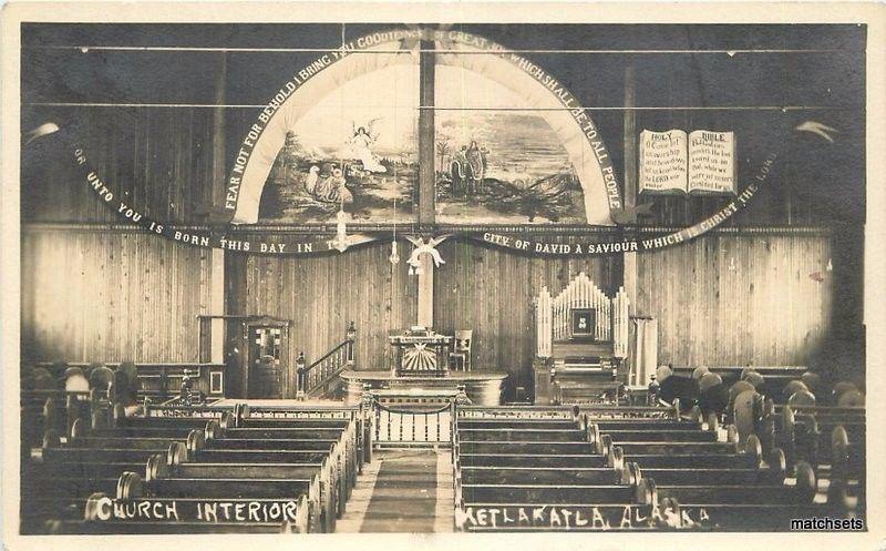 1920s Church Interior Ketlakatla Alaska RPPC Real photo postcard 13331